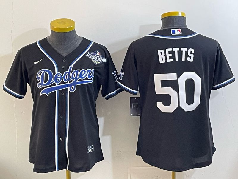 Youth Nike 2026 Los Angeles Dodgers #50 Betts Black Game MLB Jersey 03